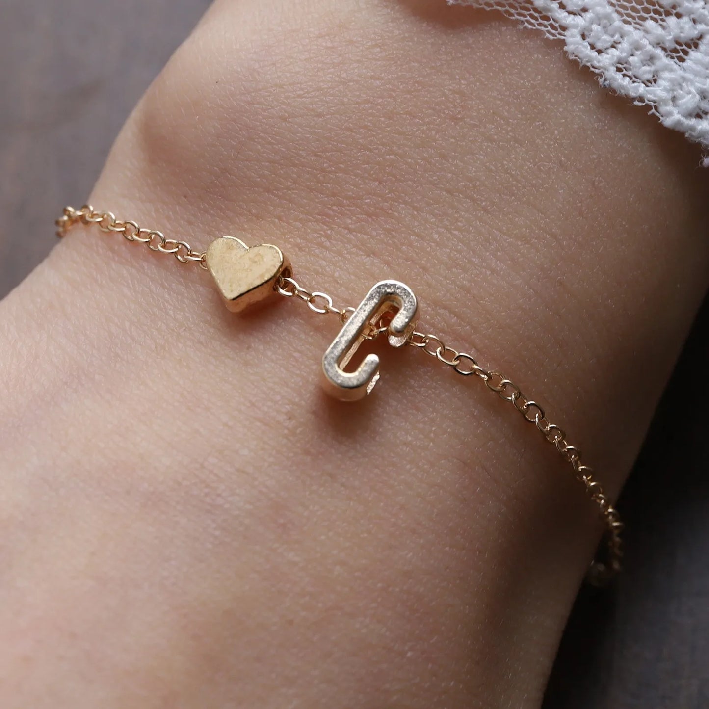Initial Heart Pendant Necklace & Bracelet