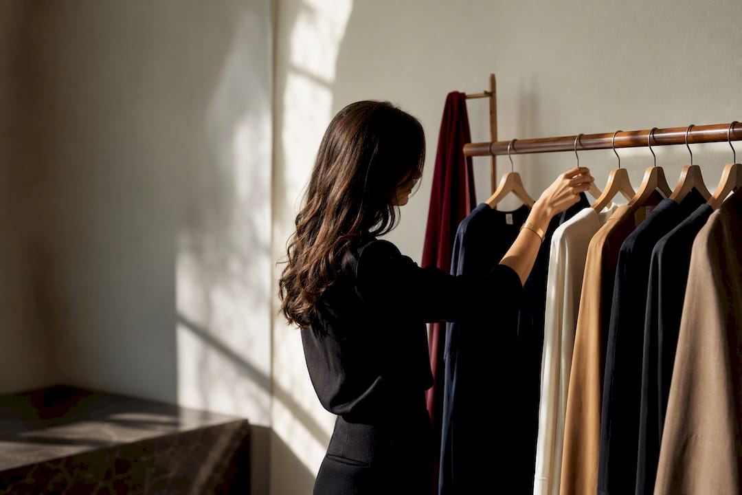 Anonymous neutral capsule wardrobe garments on rail