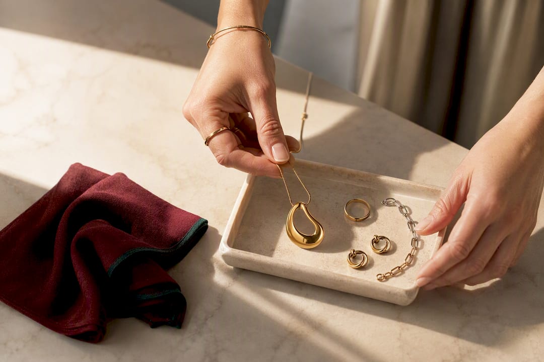 Hands selecting one statement accessory