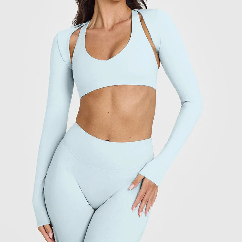 Women's Long Sleeve Compression Crop Top – Lightweight Nylon Spandex Gym & Yoga Shirt