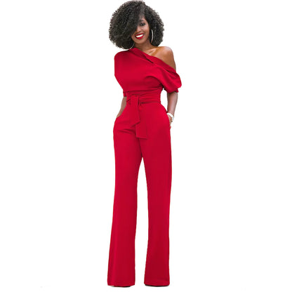 Women's Casual Asymmetrical Jumpsuit – Short Sleeve Loose One-Piece