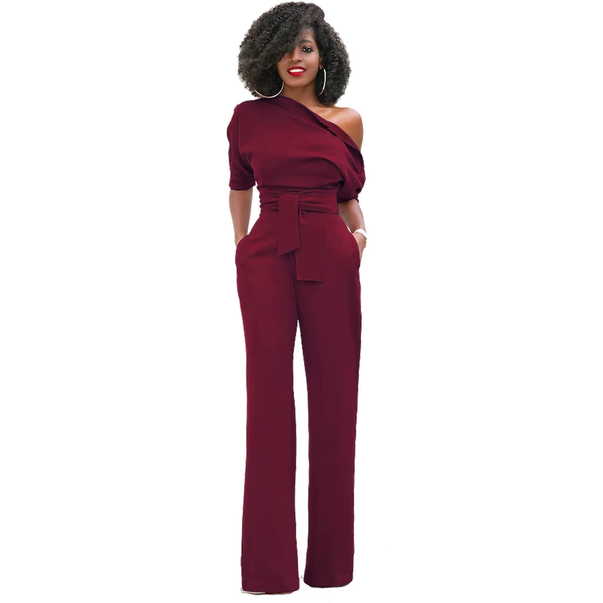 Women's Casual Asymmetrical Jumpsuit – Short Sleeve Loose One-Piece