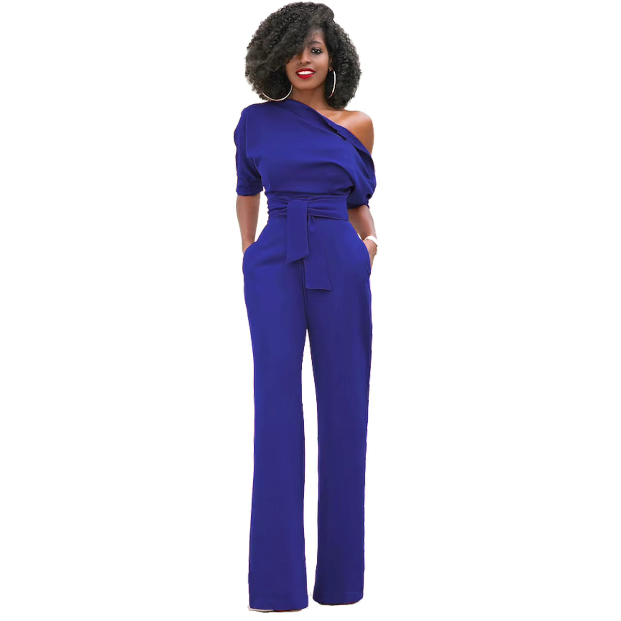 Women's Casual Asymmetrical Jumpsuit – Short Sleeve Loose One-Piece