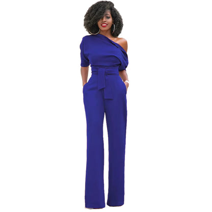 Women's Casual Asymmetrical Jumpsuit – Short Sleeve Loose One-Piece