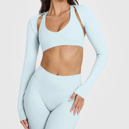 Women's Long Sleeve Compression Crop Top – Lightweight Nylon Spandex Gym & Yoga Shirt