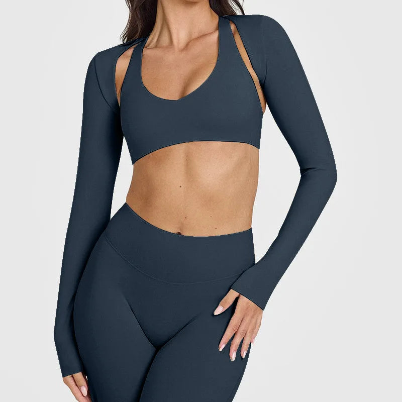 Women's Long Sleeve Compression Crop Top – Lightweight Nylon Spandex Gym & Yoga Shirt