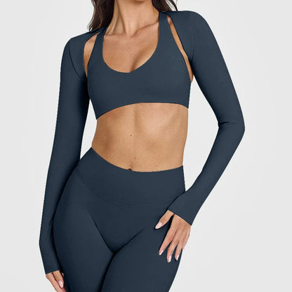 Women's Long Sleeve Compression Crop Top – Lightweight Nylon Spandex Gym & Yoga Shirt