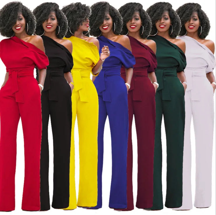 Women's Casual Asymmetrical Jumpsuit – Short Sleeve Loose One-Piece