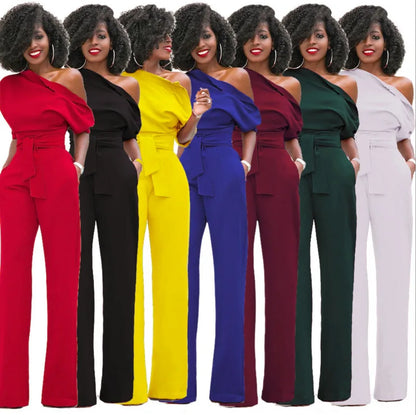 Women's Casual Asymmetrical Jumpsuit – Short Sleeve Loose One-Piece