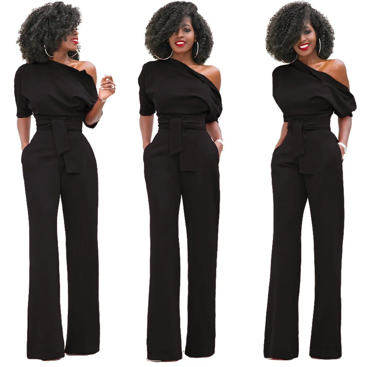 Women's Casual Asymmetrical Jumpsuit – Short Sleeve Loose One-Piece