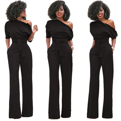 Women's Casual Asymmetrical Jumpsuit – Short Sleeve Loose One-Piece