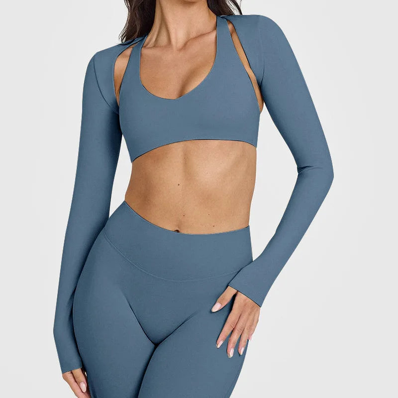 Women's Long Sleeve Compression Crop Top – Lightweight Nylon Spandex Gym & Yoga Shirt