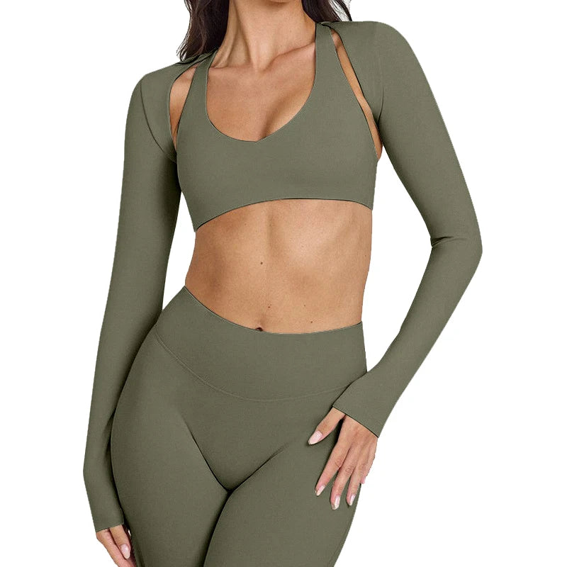 Women's Long Sleeve Compression Crop Top – Lightweight Nylon Spandex Gym & Yoga Shirt