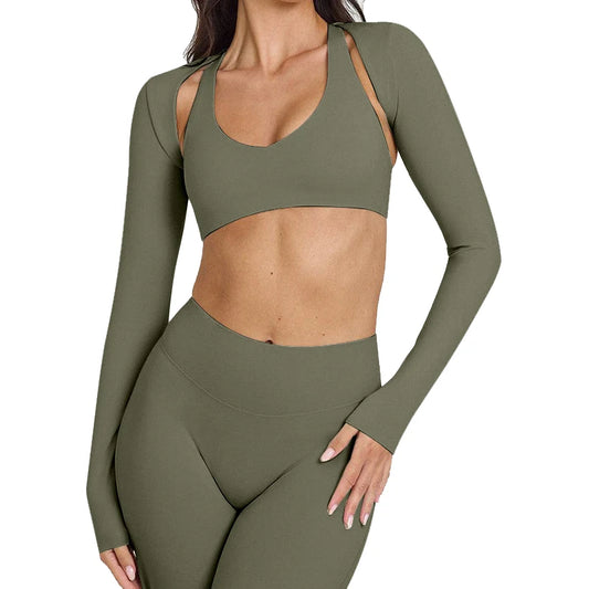 Women's Long Sleeve Compression Crop Top – Lightweight Nylon Spandex Gym & Yoga Shirt