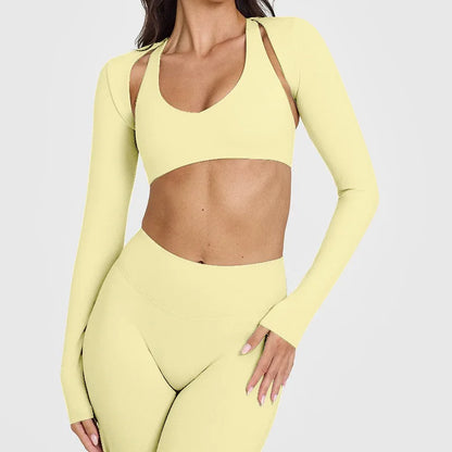 Women's Long Sleeve Compression Crop Top – Lightweight Nylon Spandex Gym & Yoga Shirt