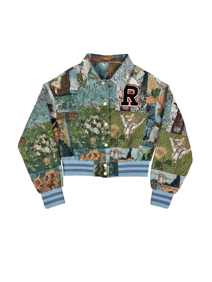 Women's Vintage Digital Print Poncho Jacket – Loose Mandarin Collar