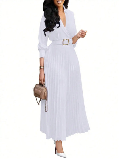 Women's V-Neck Midi Dress – Casual Loose Puff Sleeve Empire Waist Dress