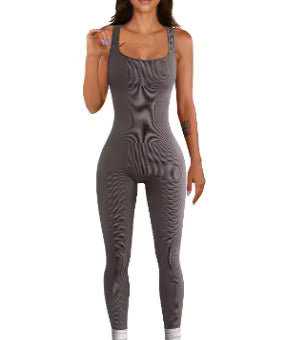 Women's Ribbed Skinny Jumpsuit – Square Neck, Hip-Lifting, All-Season