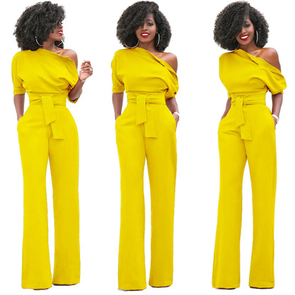 Women's Casual Asymmetrical Jumpsuit – Short Sleeve Loose One-Piece