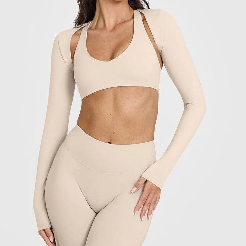 Women's Long Sleeve Compression Crop Top – Lightweight Nylon Spandex Gym & Yoga Shirt