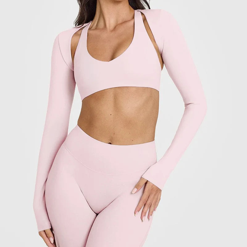 Women's Long Sleeve Compression Crop Top – Lightweight Nylon Spandex Gym & Yoga Shirt