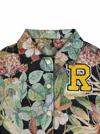 Women's Vintage Digital Print Poncho Jacket – Loose Mandarin Collar