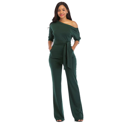 Women's Casual Asymmetrical Jumpsuit – Short Sleeve Loose One-Piece
