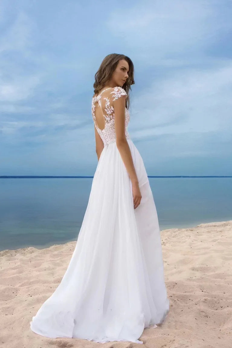 Women's Lace Chiffon Evening Dress – Off-Shoulder Slit Floor-Length Gown