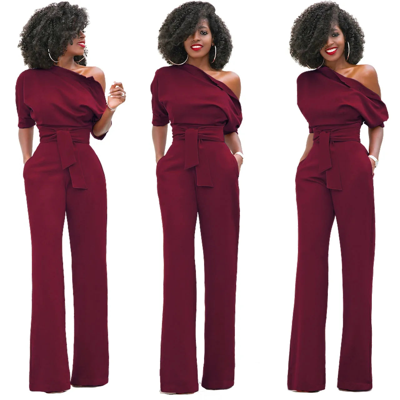 Women's Casual Asymmetrical Jumpsuit – Short Sleeve Loose One-Piece