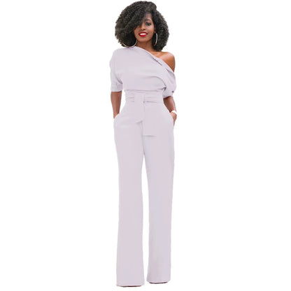 Women's Casual Asymmetrical Jumpsuit – Short Sleeve Loose One-Piece