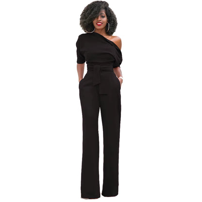 Women's Casual Asymmetrical Jumpsuit – Short Sleeve Loose One-Piece