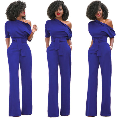 Women's Casual Asymmetrical Jumpsuit – Short Sleeve Loose One-Piece