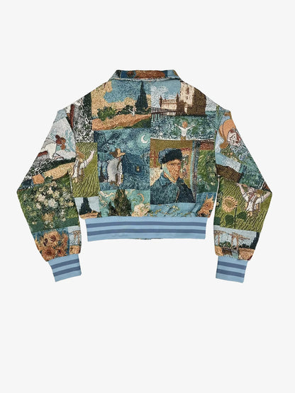 Women's Vintage Digital Print Poncho Jacket – Loose Mandarin Collar