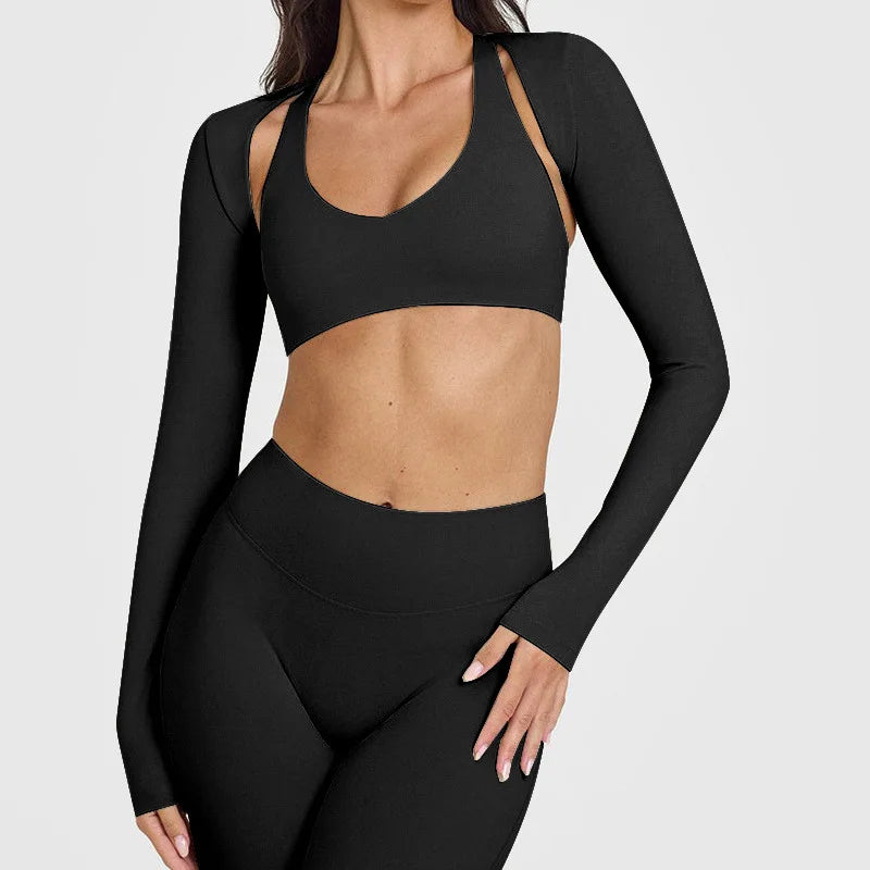 Women's Long Sleeve Compression Crop Top – Lightweight Nylon Spandex Gym & Yoga Shirt