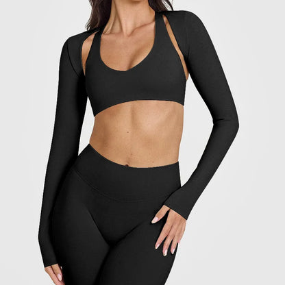 Women's Long Sleeve Compression Crop Top – Lightweight Nylon Spandex Gym & Yoga Shirt