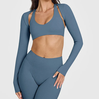 Women's Long Sleeve Compression Crop Top – Lightweight Nylon Spandex Gym & Yoga Shirt