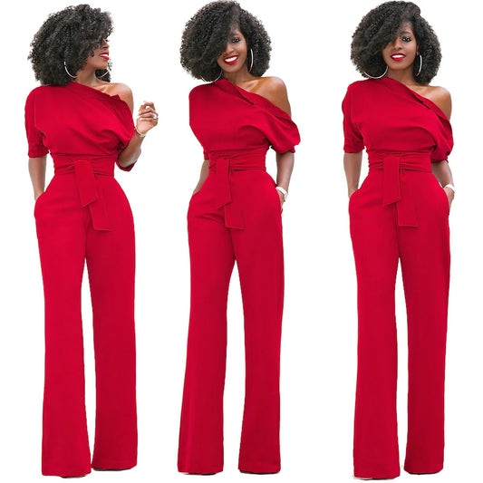 Women's Casual Asymmetrical Jumpsuit – Short Sleeve Loose One-Piece
