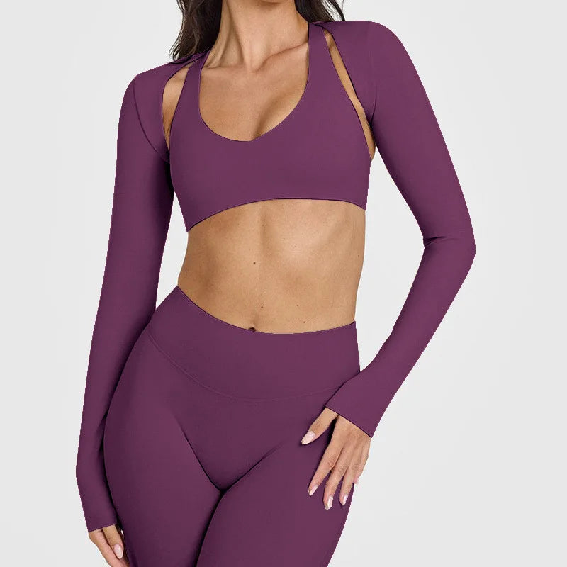 Women's Long Sleeve Compression Crop Top – Lightweight Nylon Spandex Gym & Yoga Shirt