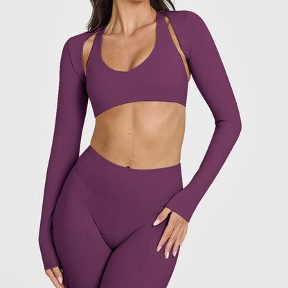 Women's Long Sleeve Compression Crop Top – Lightweight Nylon Spandex Gym & Yoga Shirt