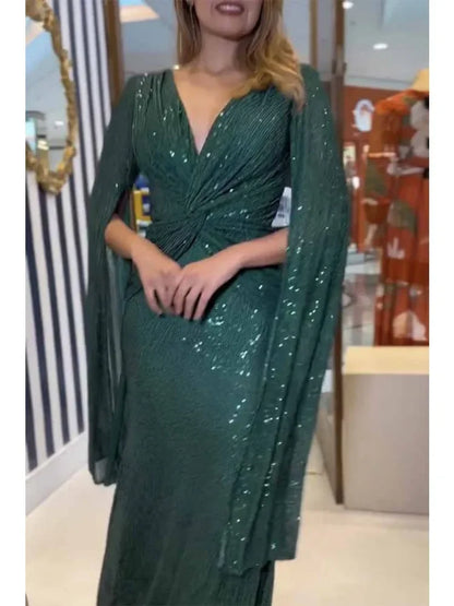Asymmetrical Sleeves Draped Dress