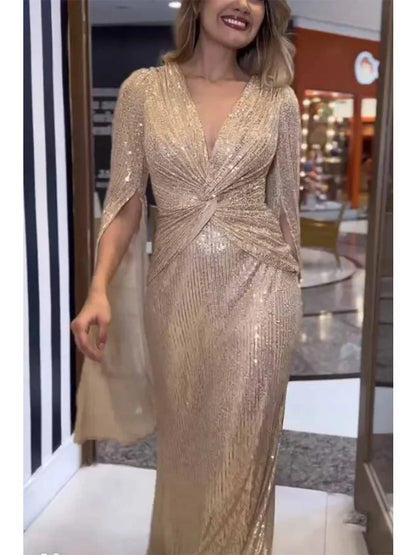 Asymmetrical Sleeves Draped Dress