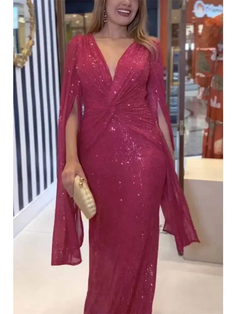 Asymmetrical Sleeves Draped Dress