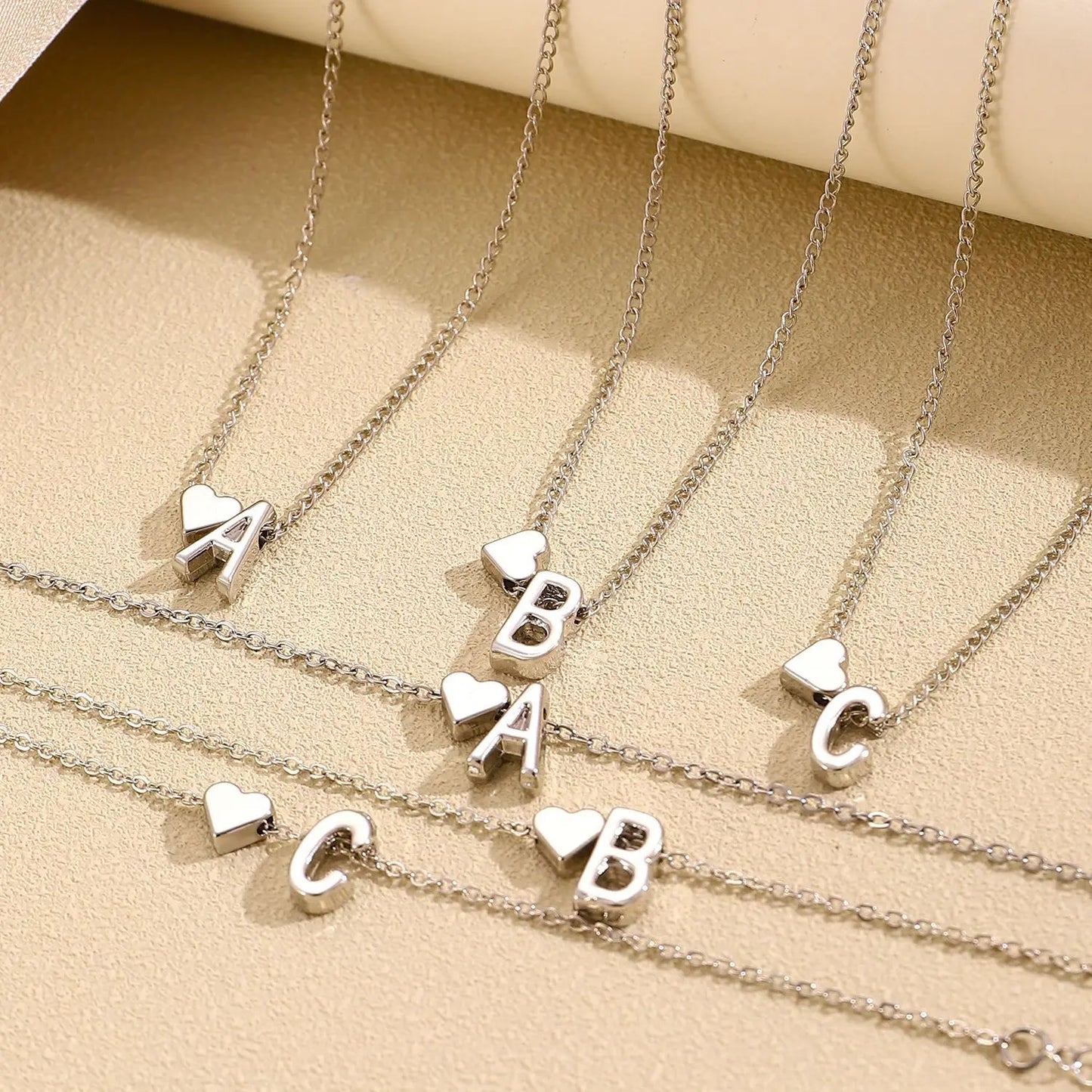 Initial Heart Pendant Necklace & Bracelet