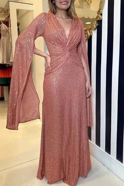 Asymmetrical Sleeves Draped Dress