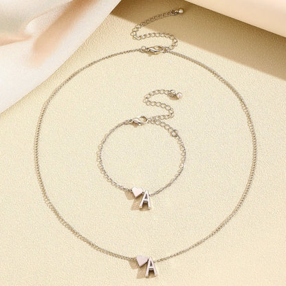 Initial Heart Pendant Necklace & Bracelet