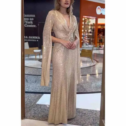 Asymmetrical Sleeves Draped Dress