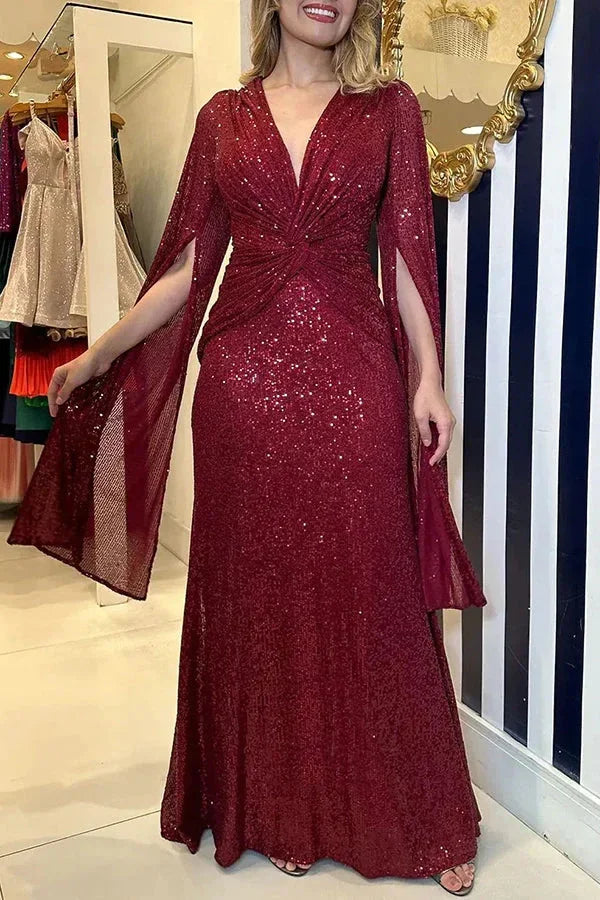 Asymmetrical Sleeves Draped Dress