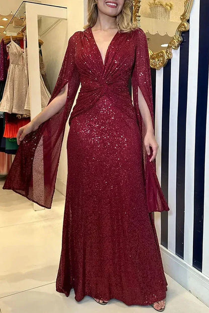 Asymmetrical Sleeves Draped Dress