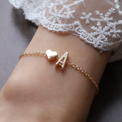 Initial Heart Pendant Necklace & Bracelet