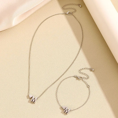 Initial Heart Pendant Necklace & Bracelet
